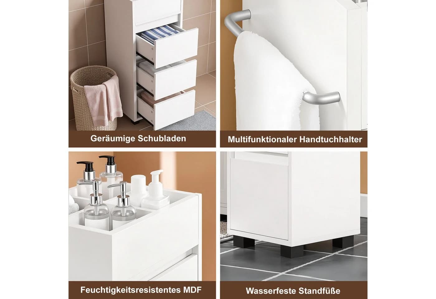oyajia Badschrank schmal weiß mit 3 Schubladen und 4 Fächern - Bild 5