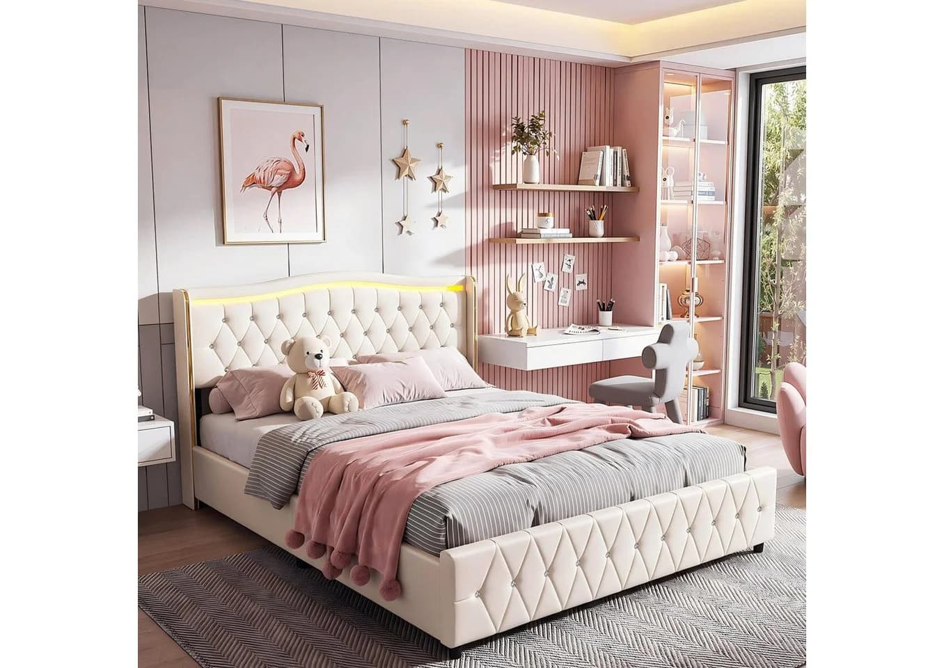 oyajia Polsterbett Beige mit LED, 4 Schubladen & Ladestation - Bild 2