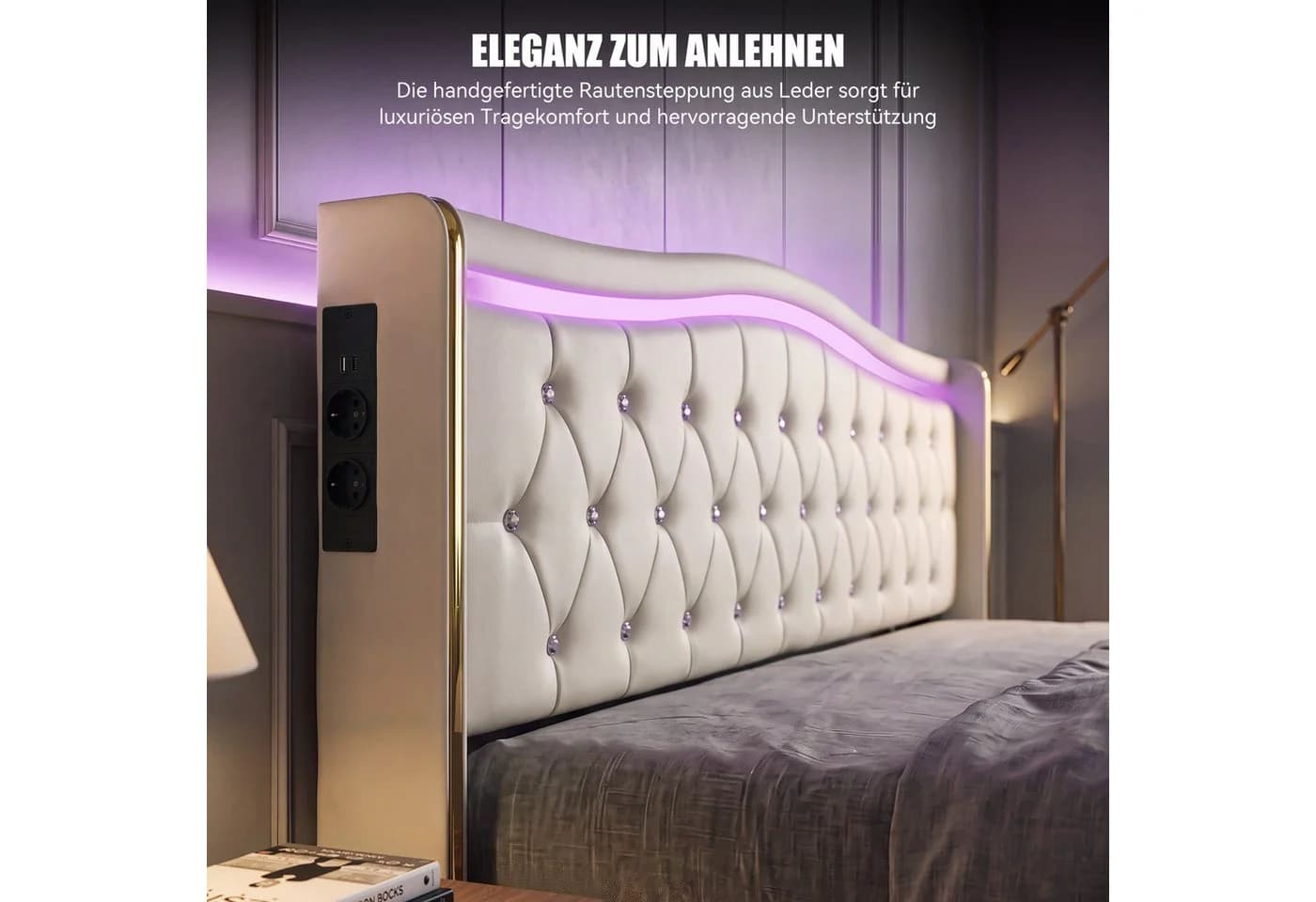 oyajia Polsterbett Beige mit LED, 4 Schubladen & Ladestation - Bild 4