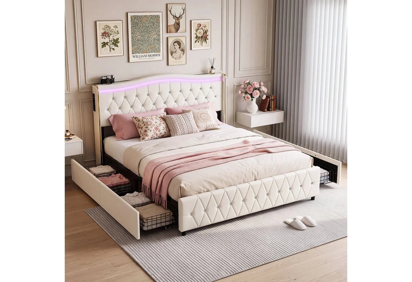oyajia Polsterbett LED mit Stauraum und Ladefunktion Beige - Bild 2
