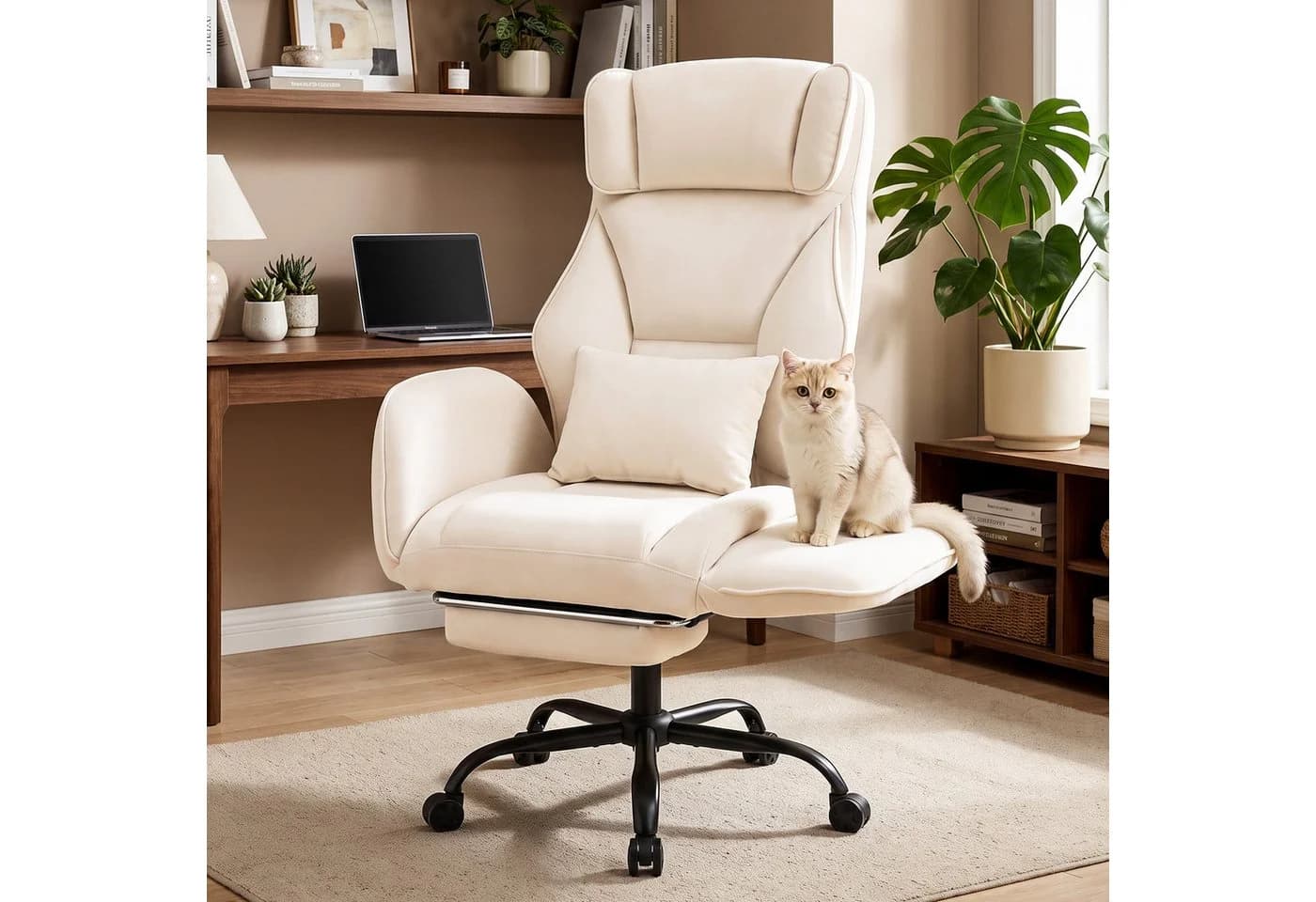 oyajia Chefsessel Ergonomisch Chenille Beige mit Fußstütze - Bild 2