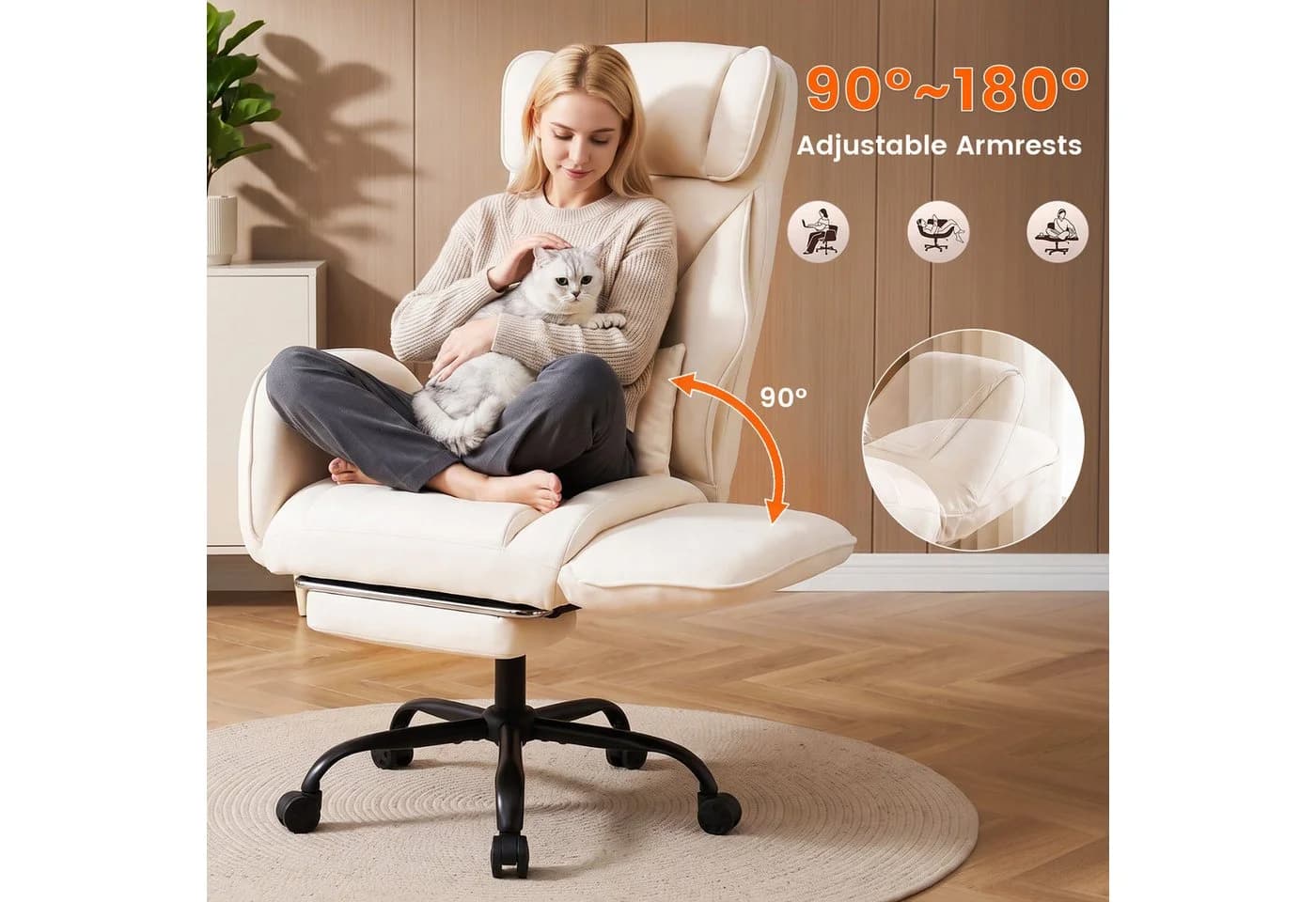 oyajia Chefsessel Ergonomisch Chenille Beige mit Fußstütze - Bild 3