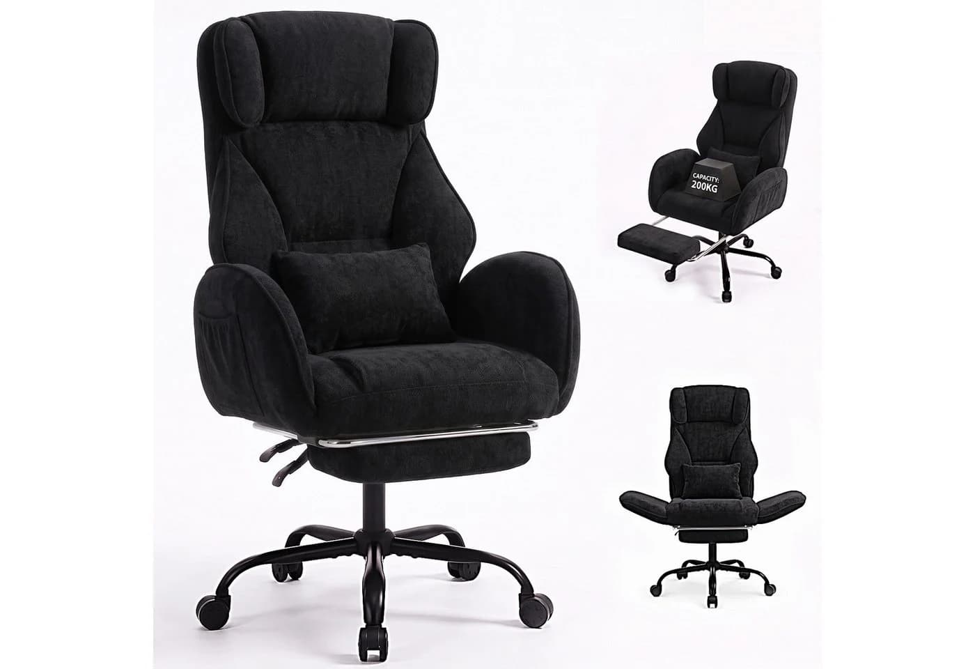 oyajia Chefsessel Ergonomisch Chenille Schwarz 200kg Belastbar - Bild 2