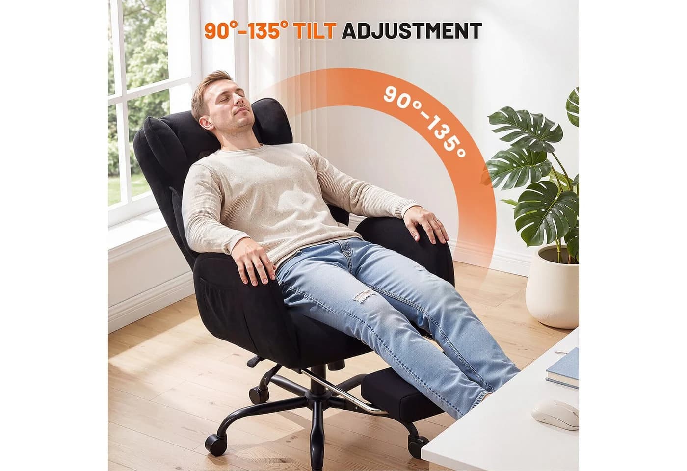 oyajia Chefsessel Ergonomisch Chenille Schwarz 200kg Belastbar - Bild 3