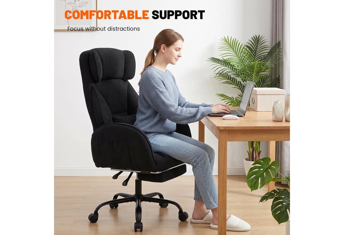 oyajia Chefsessel Ergonomisch Chenille Schwarz 200kg Belastbar - Bild 4