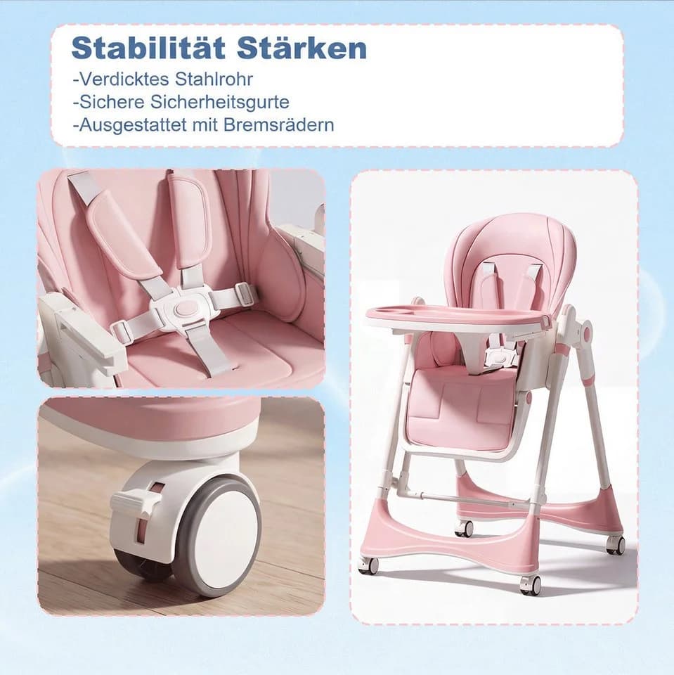oyajia Kinderstuhl 3in1 Rosa höhenverstellbar klappbar - Bild 4