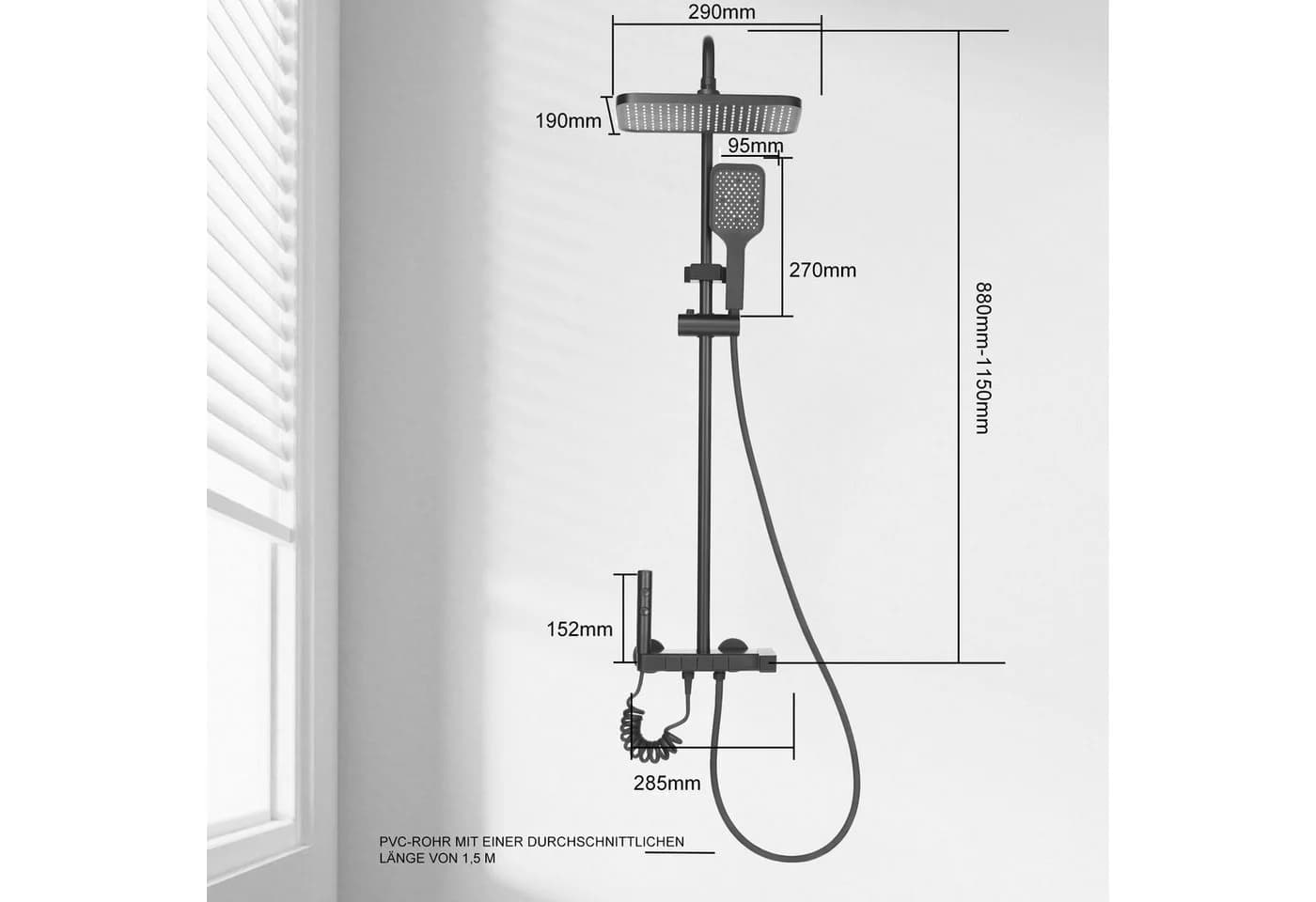 oyajia Duschsystem Schwarz mit LED-Panel, 4 Wasserauslässe, höhenverstellbar - Bild 3
