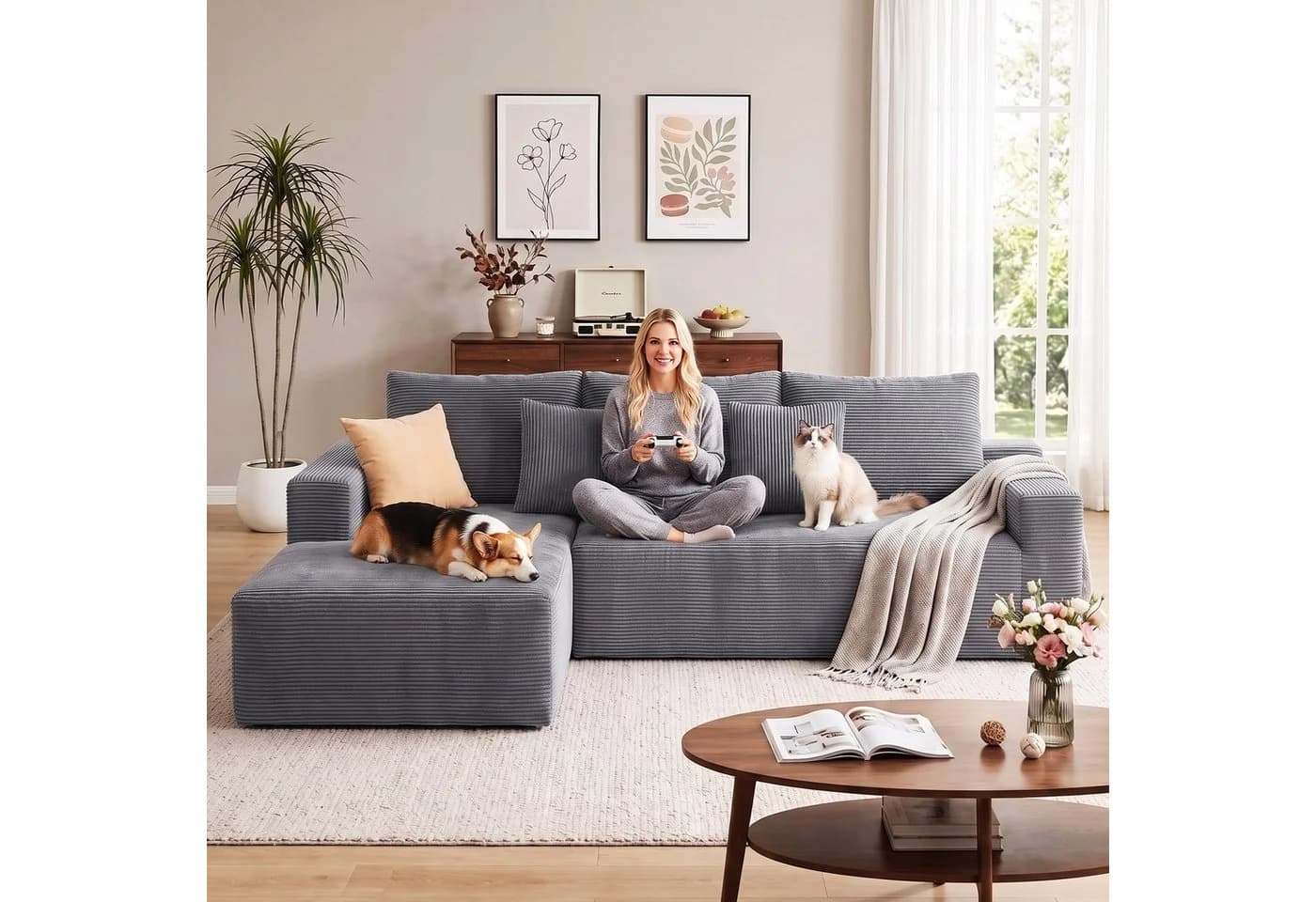 oyajia Ecksofa modulares Sofa 240cm mit großer Chaiselongue grau - Bild 3
