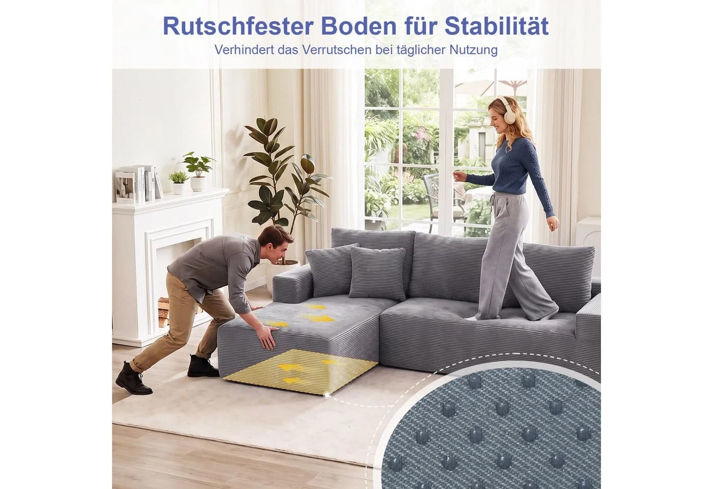 oyajia Ecksofa modulares Sofa 240cm mit großer Chaiselongue grau - Bild 5