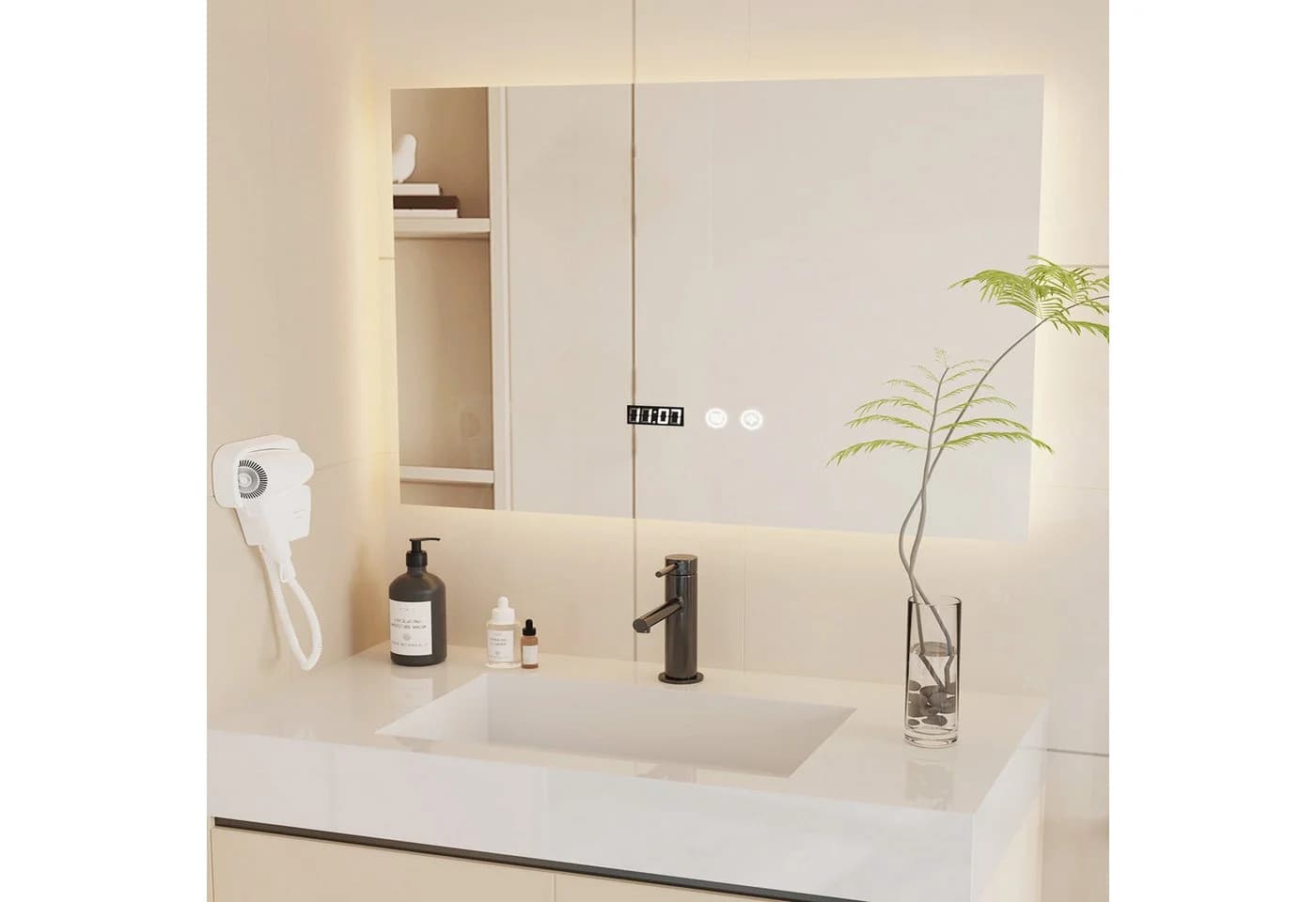 oyajia Badspiegel mit LED-Beleuchtung, Schwarz, Antibeschlag & Touch-Steuerung - Bild 2