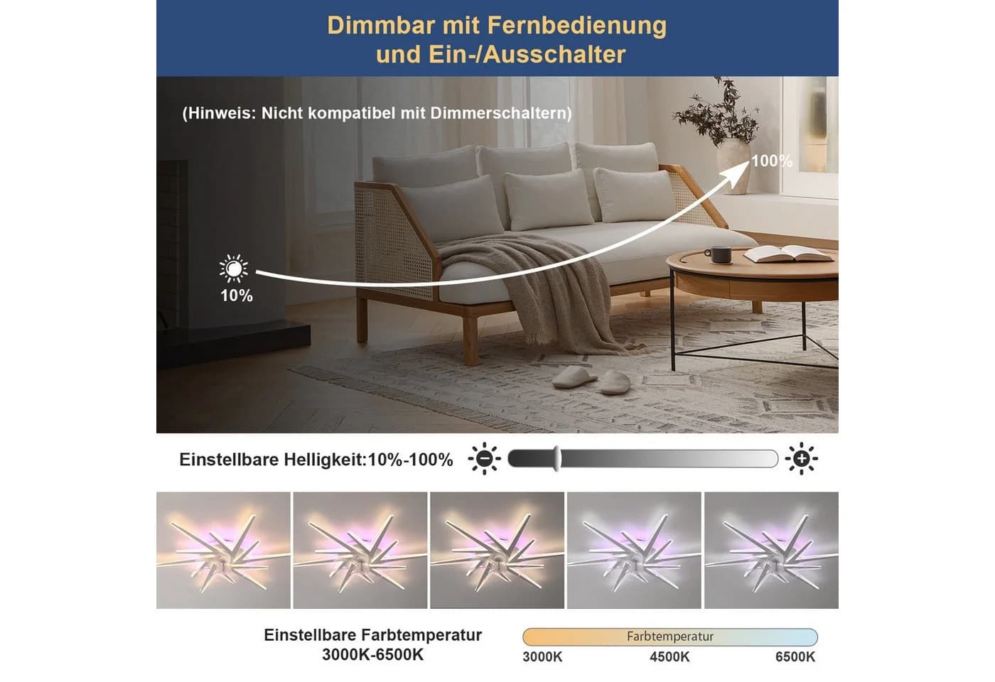 oyajia Deckenleuchte mit Ventilator LED 5800LM Fernbedienung - Bild 5