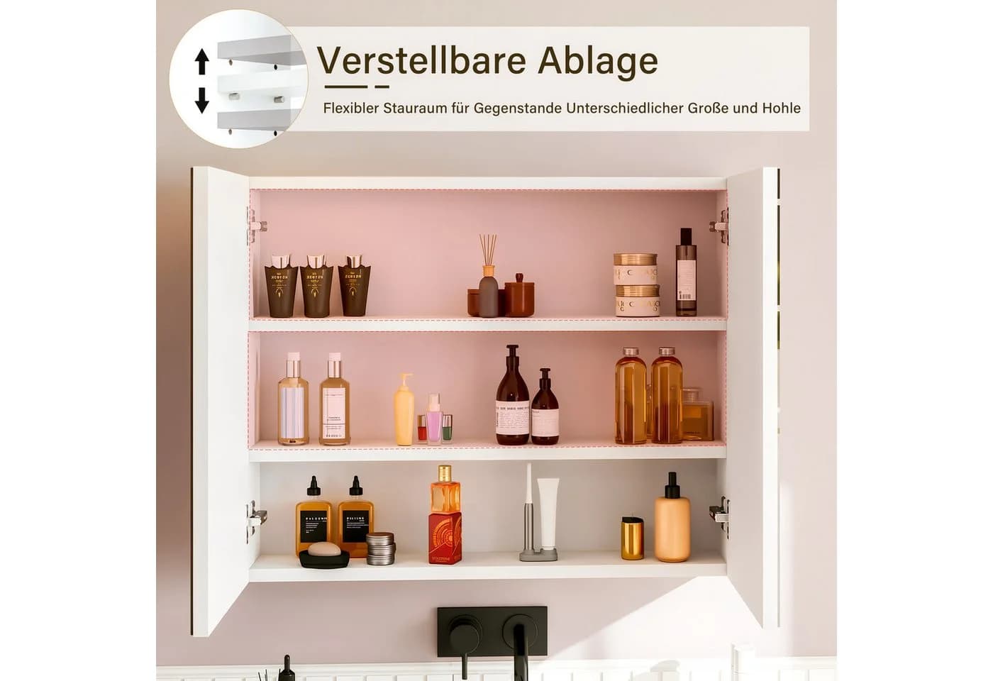 oyajia Spiegelschrank mit LED-Beleuchtung und 2 Türen Weiß - Bild 4