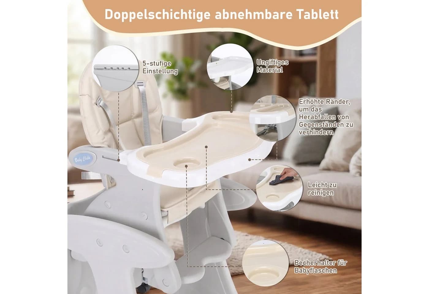 oyajia Kinderstuhl 3 in 1 Hochstuhl mit Spieltisch Grau - Bild 3