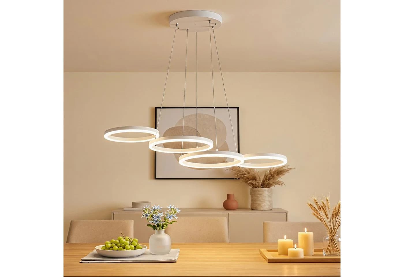 oyajia LED Pendelleuchte 30W Dimmbar 88cm Weiß mit Fernbedienung