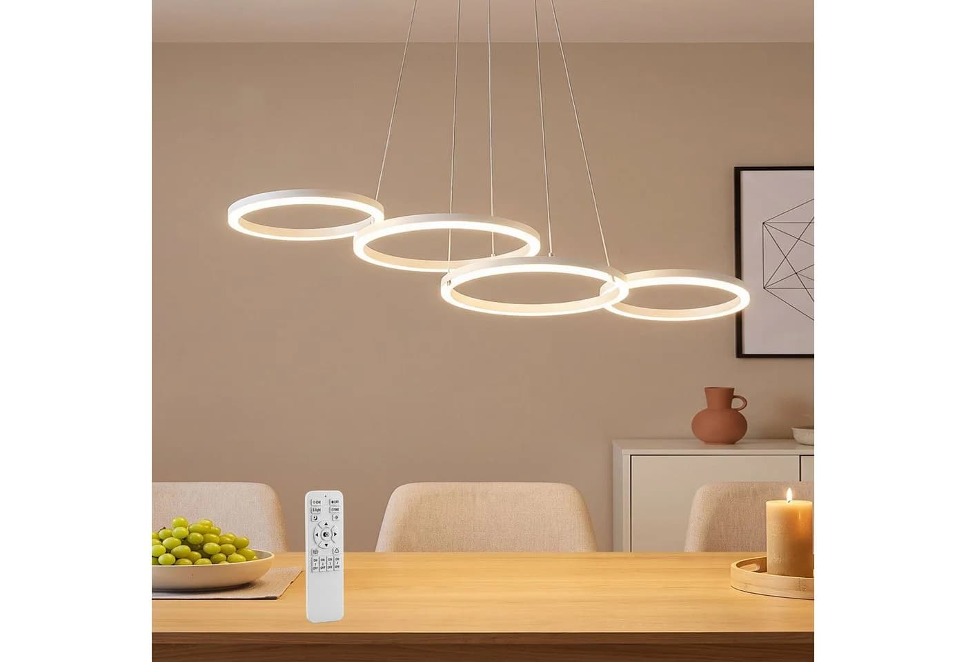 oyajia LED Pendelleuchte 30W Dimmbar 88cm Weiß mit Fernbedienung - Bild 2