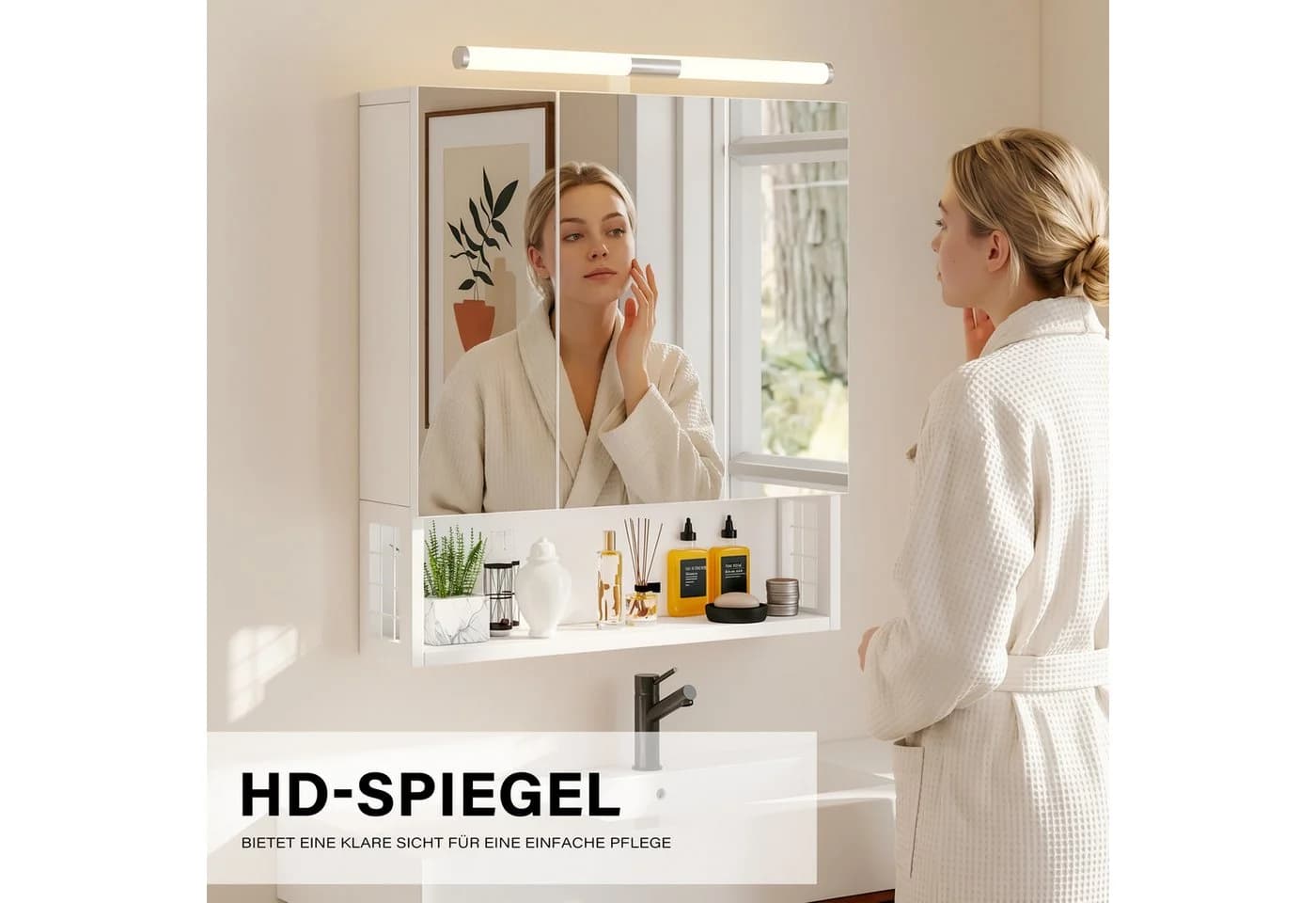oyajia Spiegelschrank mit LED, Steckdosen und 3 Türen Weiß - Bild 5