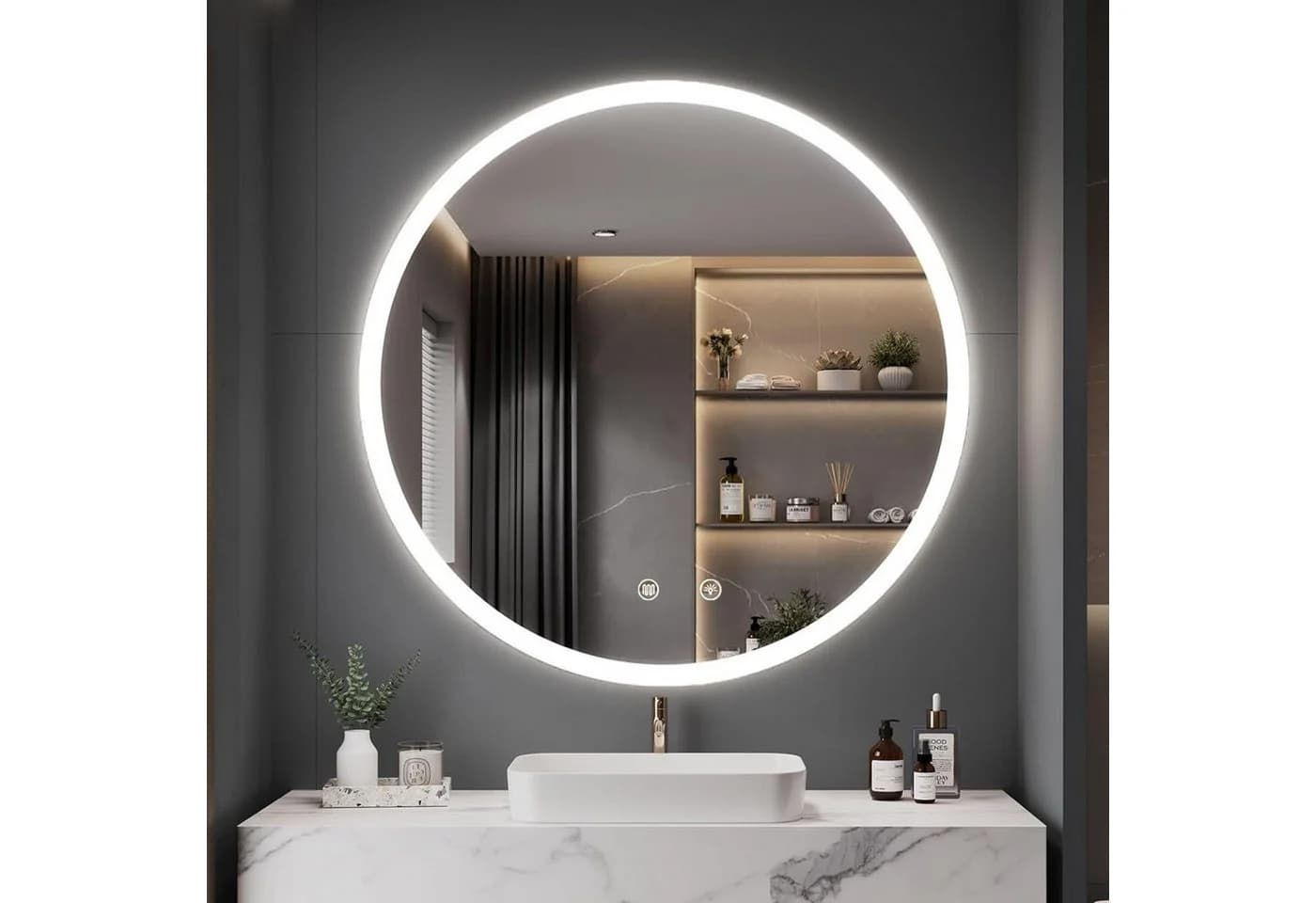 WILGOON LED-Lichtspiegel 70cm Badspiegel Rund Weiß mit Antibeschlag - Bild 2
