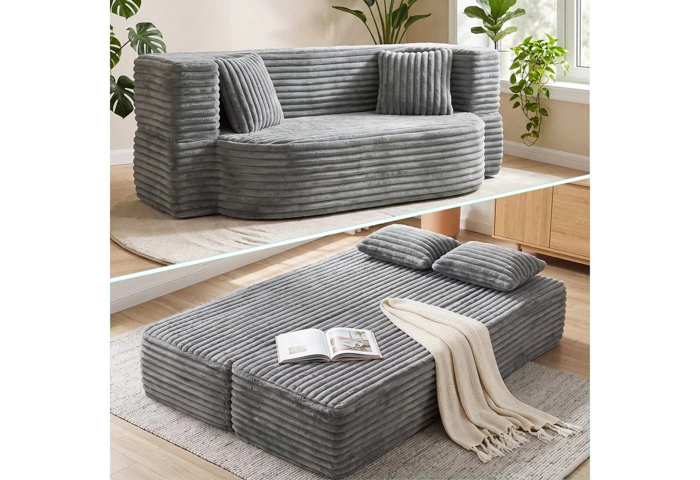 oyajia Schlafsofa Klappbar Grau Cord 192,5 cm
