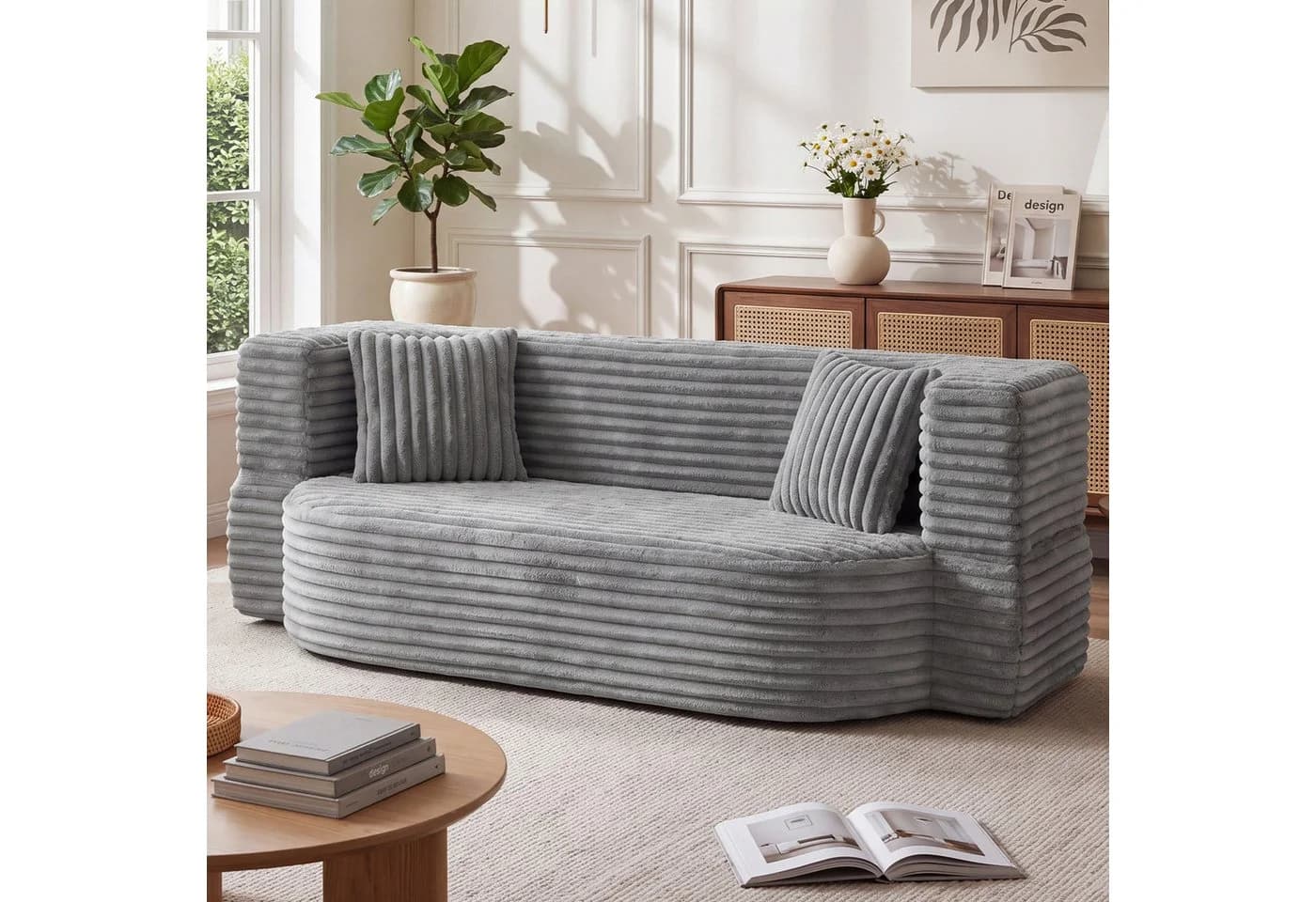 oyajia Schlafsofa Klappbar Grau Cord 192,5 cm - Bild 2