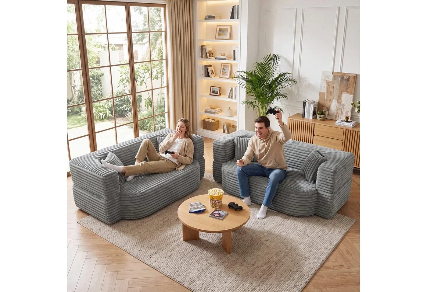 oyajia Schlafsofa Klappbar Grau Cord 192,5 cm - Bild 4