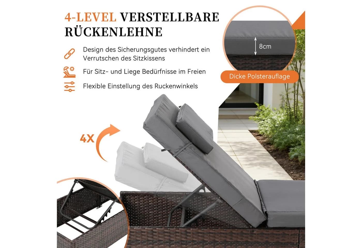 oyajia Gartenliege 2-Personen Polyrattan Sonnenliege mit Glastisch - Bild 4