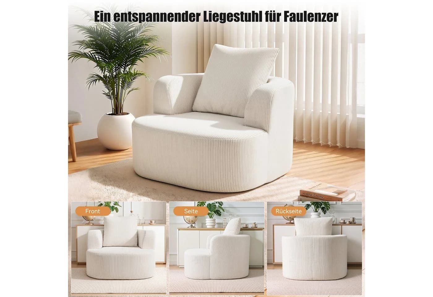 oyajia Relaxsessel Cord Beige Modern - Bild 4