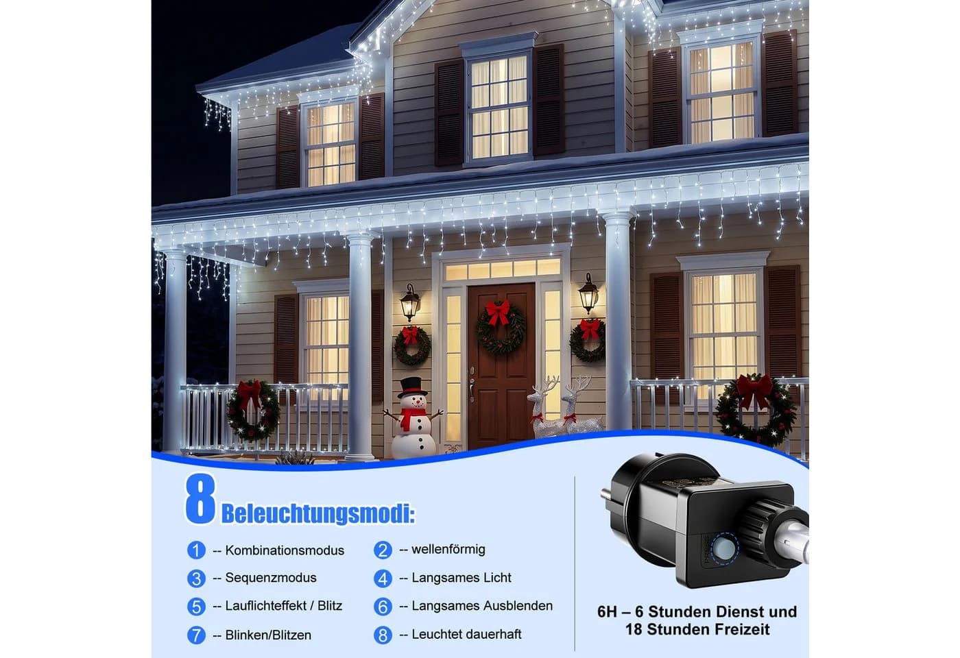oyajia LED Eiszapfen Lichterkette 5-15m IP65 Timer Memory - Bild 5