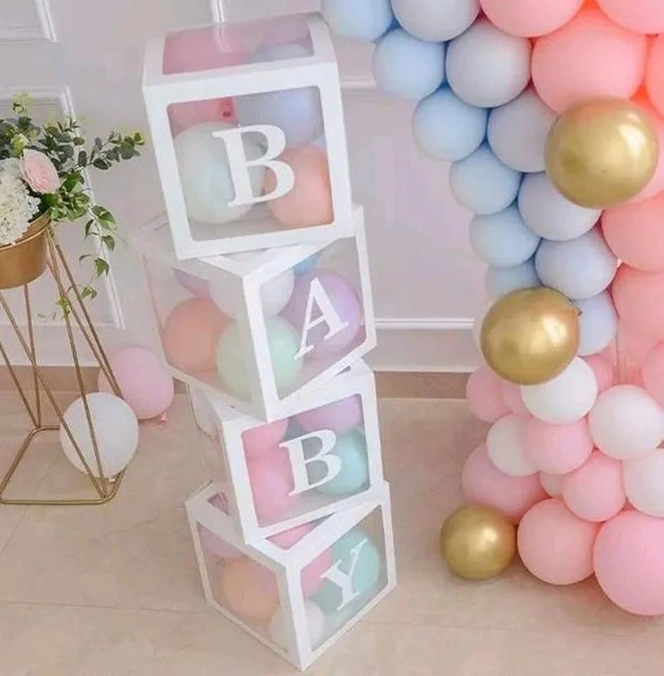 PartyFlamingo Transparente Babyboxen Set 4-tlg. Weiß Dekoration Babyparty - Bild 2