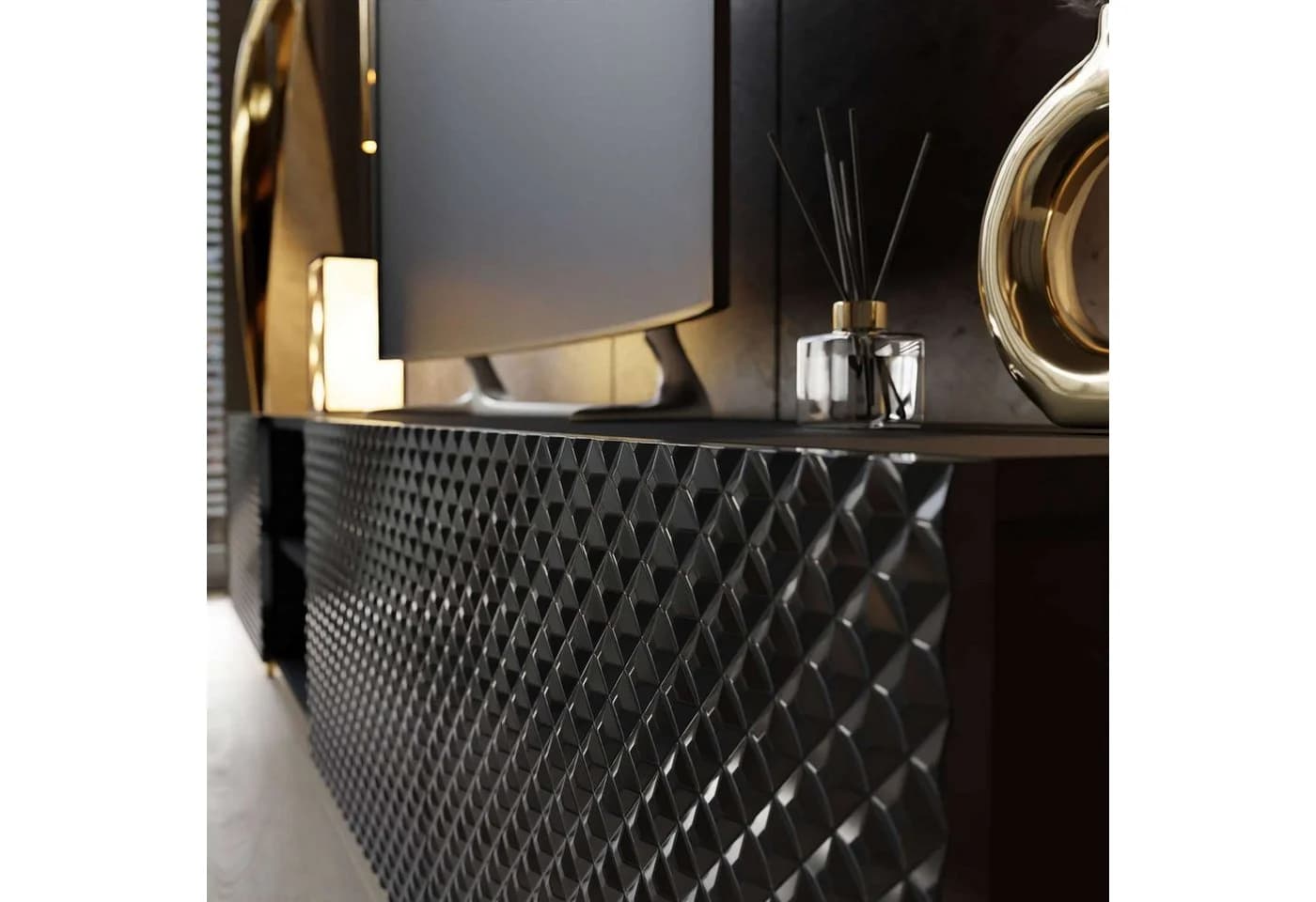 ALLHOUSE24 Lowboard PALERMO Sideboard Hochglanz gefräst, Metallfüße, 195 cm - Bild 4