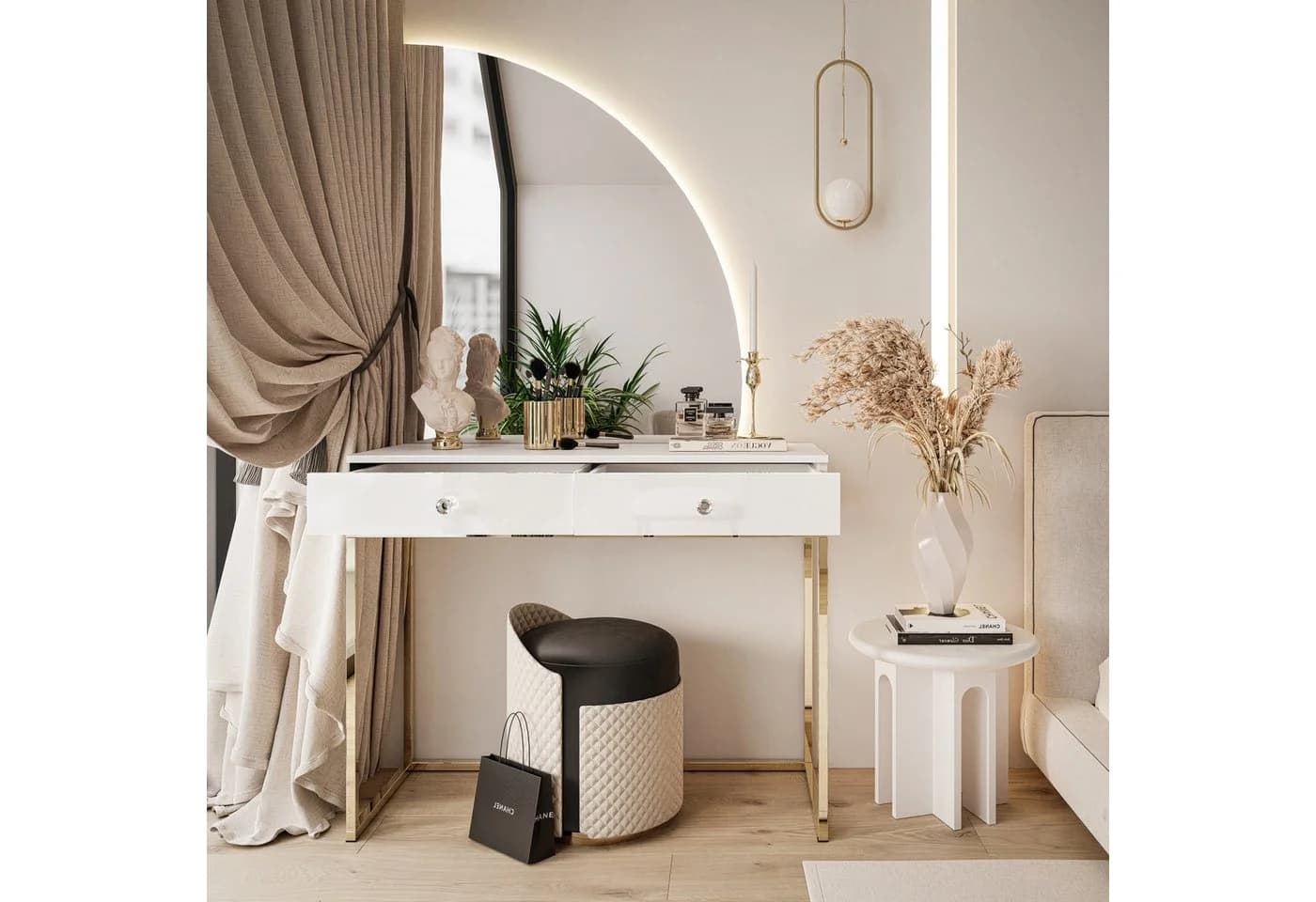 ALLHOUSE24 Schminktisch BUENO MOND mit LED-Spiegel & Goldgestell - Bild 4