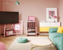 FITUEYES TV-Regal Plattenspieler Tisch HiFi Rack Holz Metall Rosa Bild 1