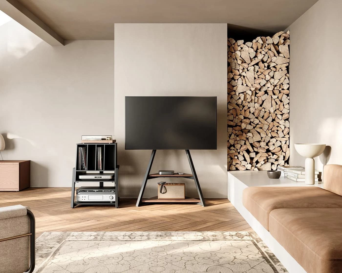 FITUEYES TV-Regal Plattenspieler Tisch HiFi Rack Holz Metall Schwarz