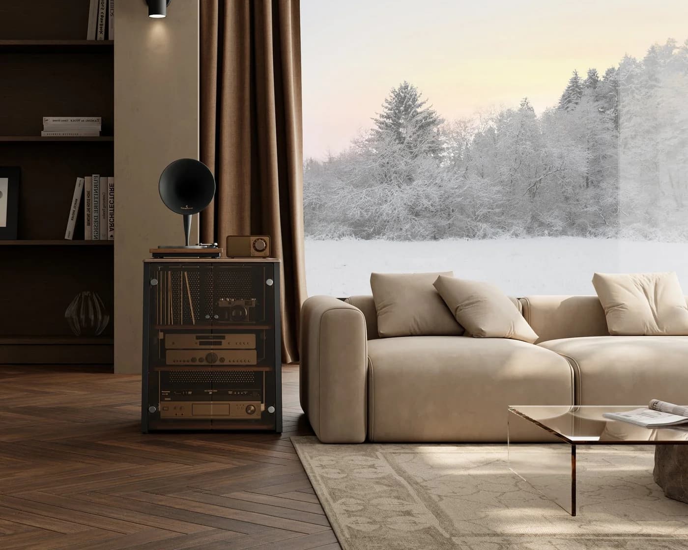 FITUEYES HIFI-Rack TV-Regal mit Glastüren und verstellbaren Böden