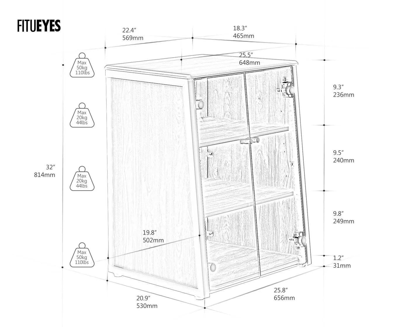 FITUEYES HIFI-Rack TV-Regal mit Glastüren und verstellbaren Böden - Bild 3