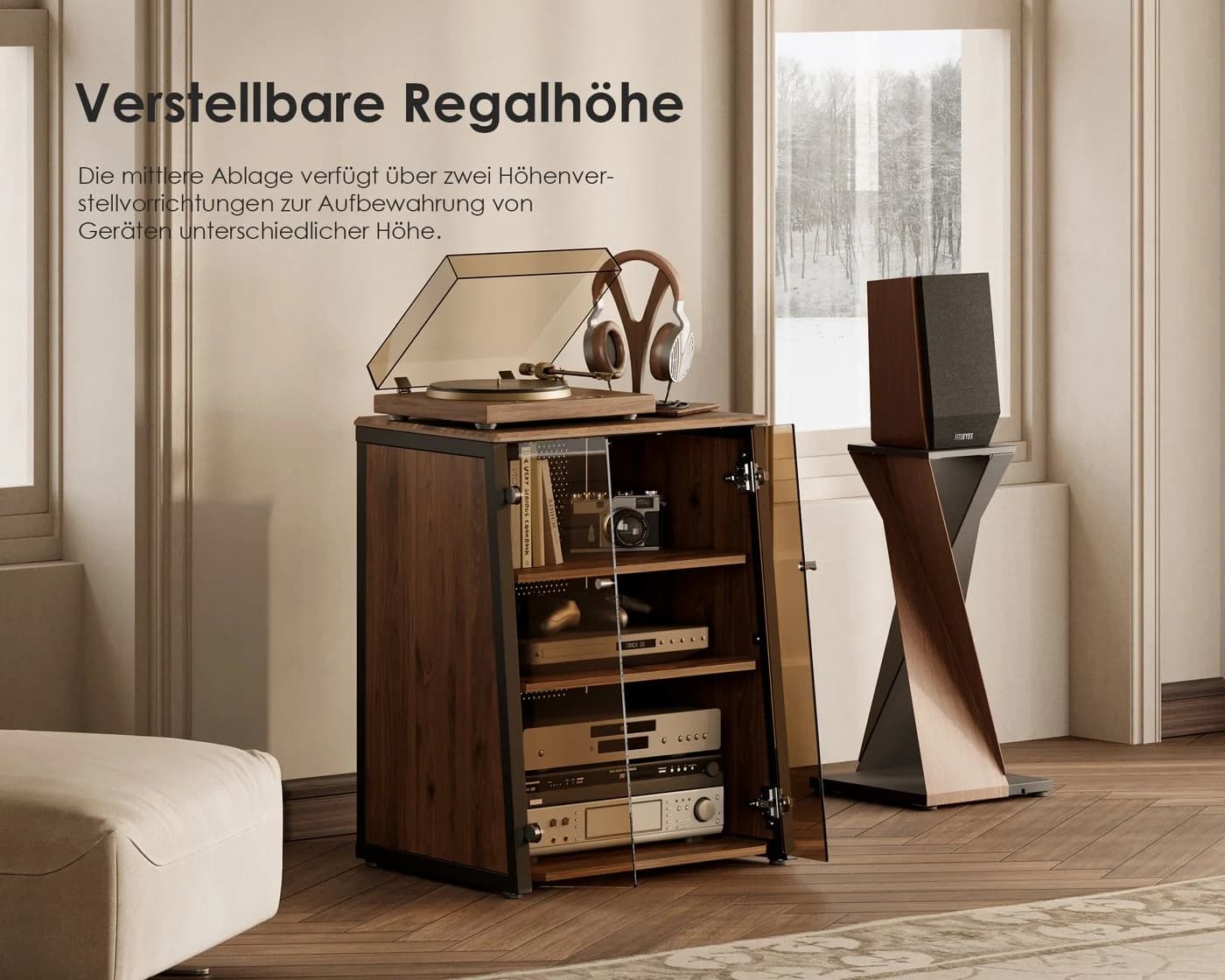 FITUEYES HIFI-Rack TV-Regal mit Glastüren und verstellbaren Böden - Bild 5