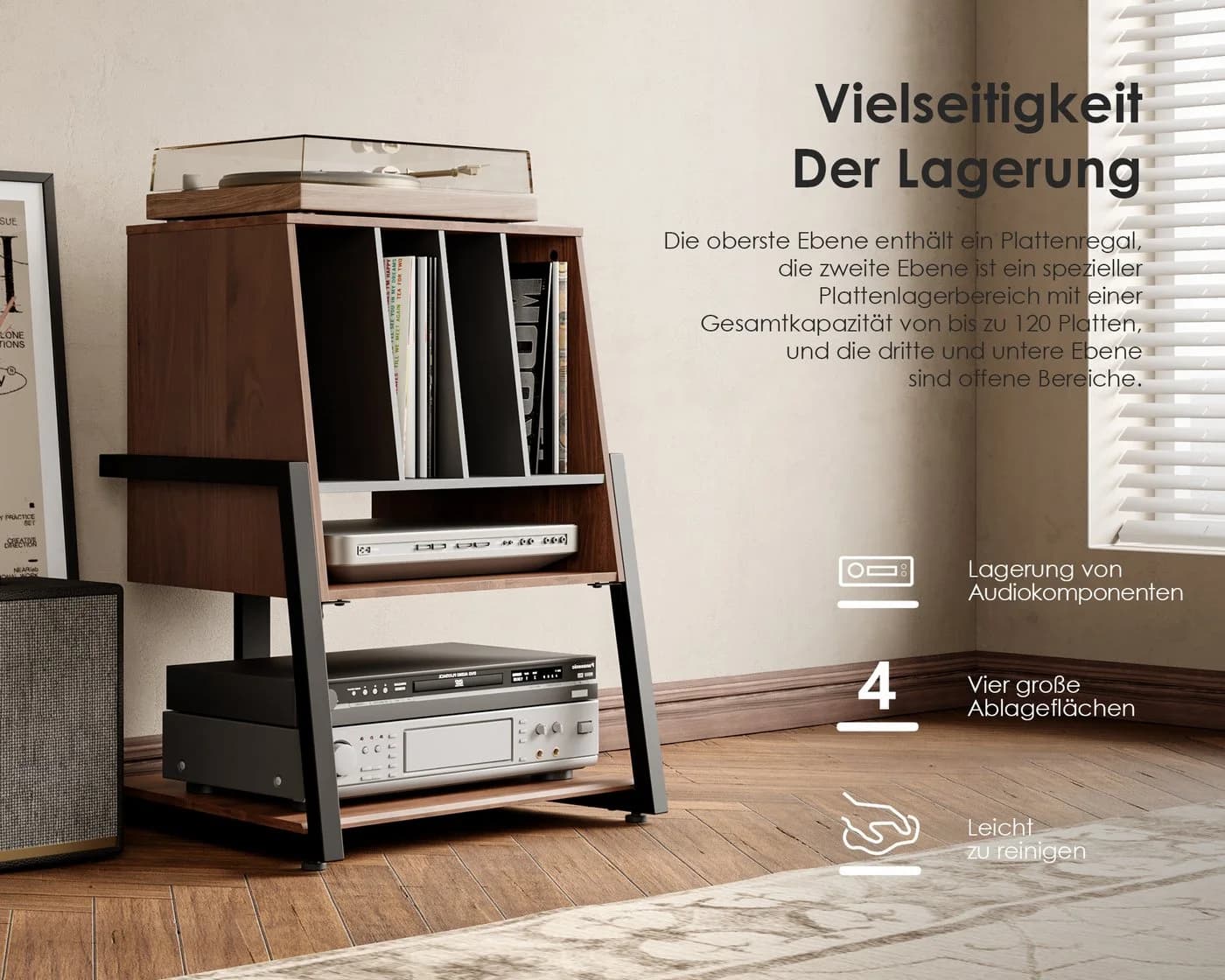 FITUEYES TV-Regal Plattenspieler Tisch HiFi Rack Holz Metall - Bild 3
