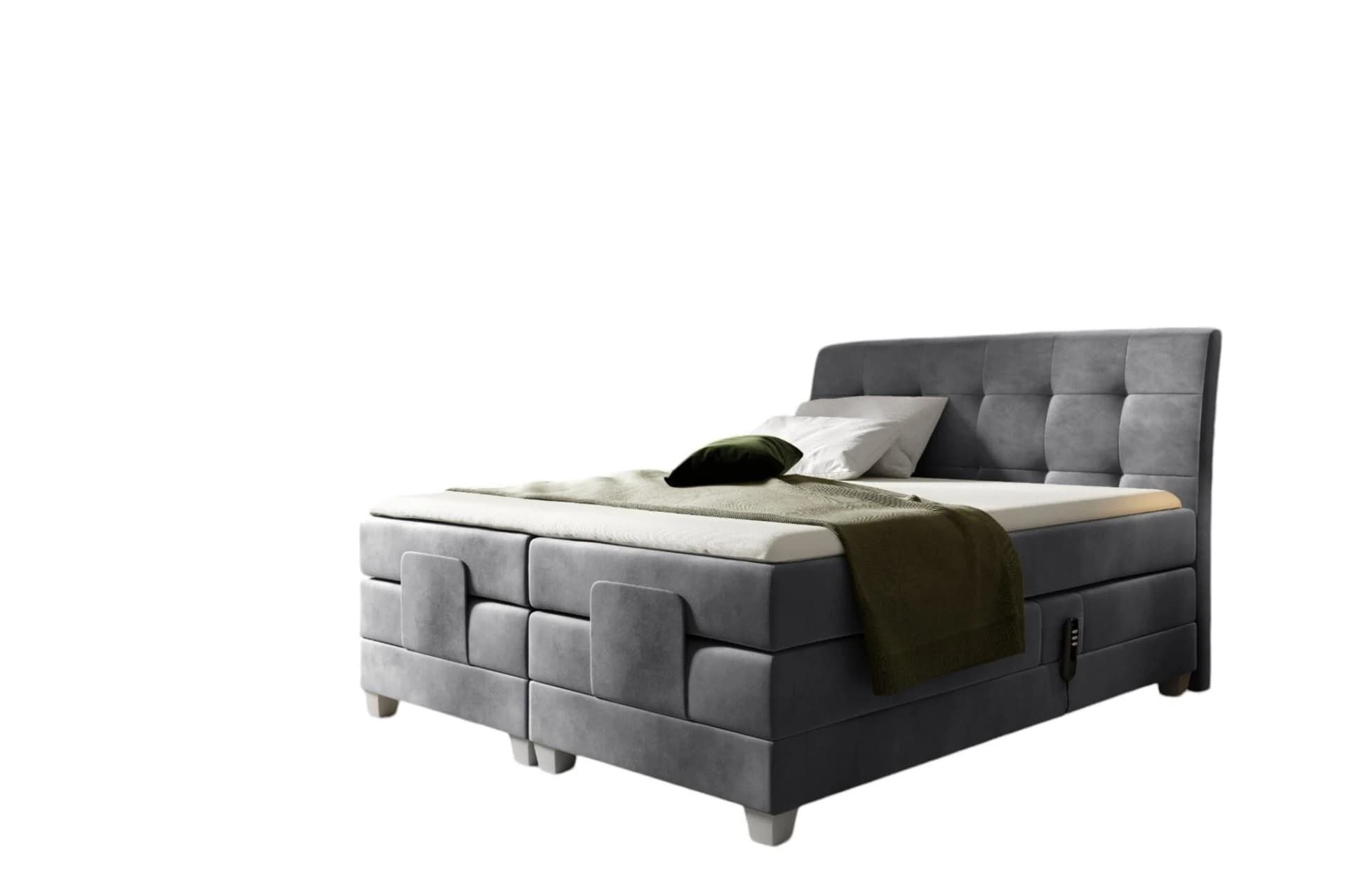 Fun Möbel Boxspringbett FRANCO Elektrisch mit Topper Stoff Grau