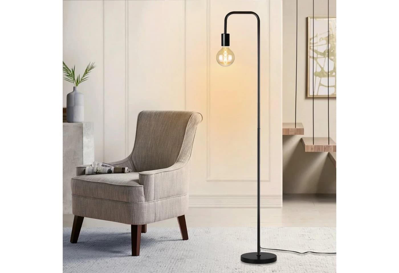 Nettlife Stehlampe Schwarz mit Fußschalter 1xE27, LED wechselbar, Schlafzimmer Büro - Bild 2