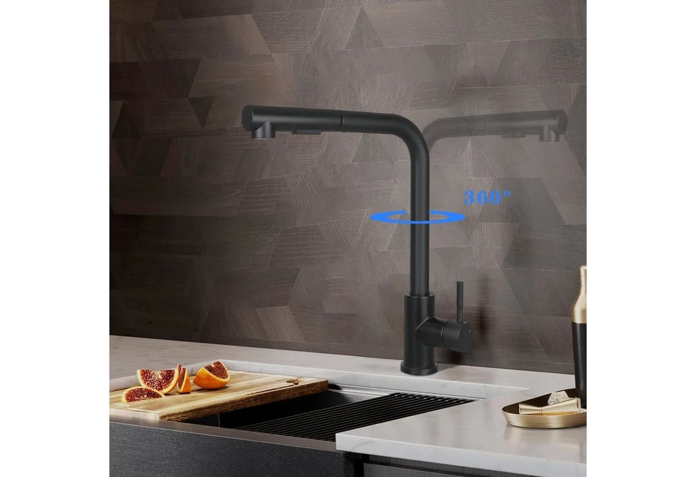 Nettlife Küchenarmatur Ausziehbar 360° Drehbar Edelstahl 2 Strahlarten - Bild 3