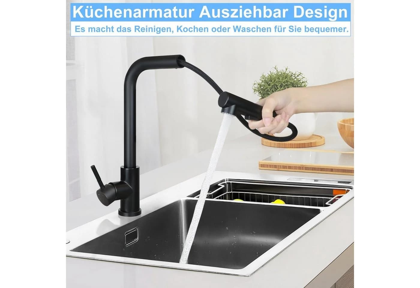Nettlife Küchenarmatur Ausziehbar 360° Drehbar Edelstahl 2 Strahlarten - Bild 4