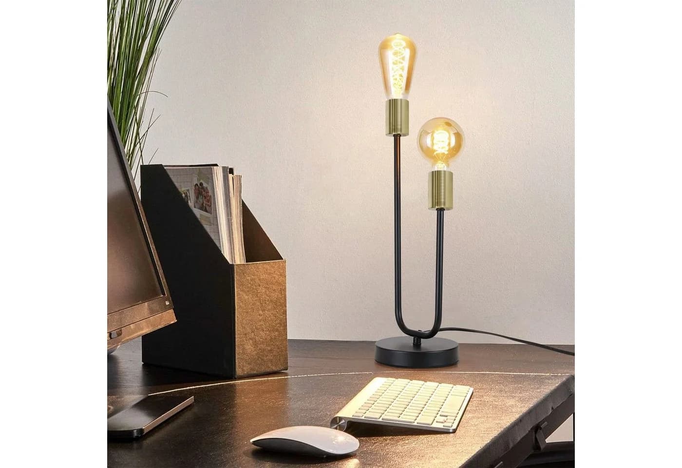 Nettlife Tischleuchte Schwarz-Gold E27 mit Kippschalter LED wechselbar - Bild 2