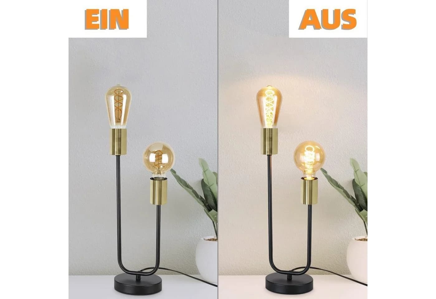 Nettlife Tischleuchte Schwarz-Gold E27 mit Kippschalter LED wechselbar - Bild 3