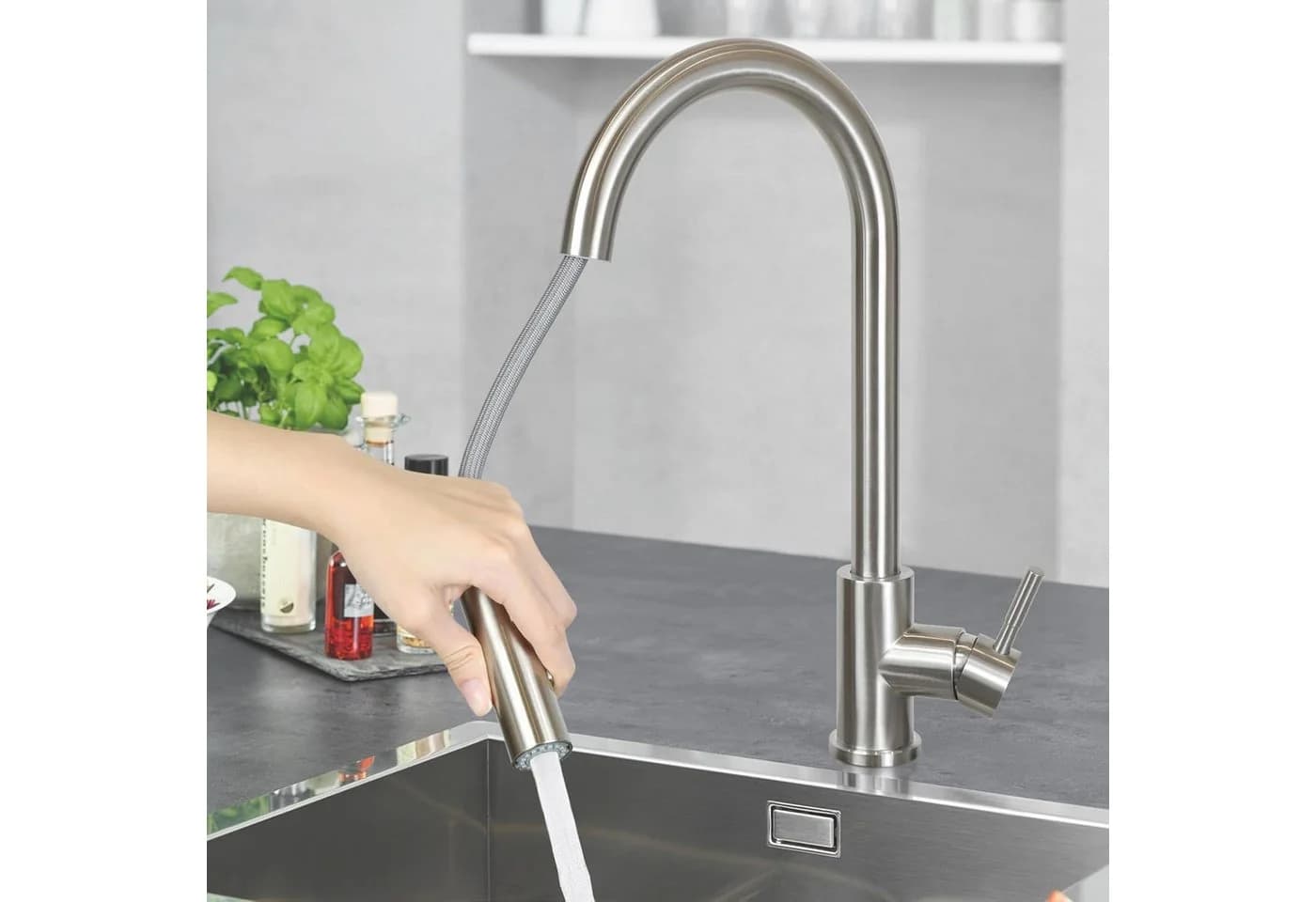 ZMH Küchenarmatur Schwarz/Nickel Edelstahl 360° Drehbar Ausziehbar 2 Strahlarten - Bild 2