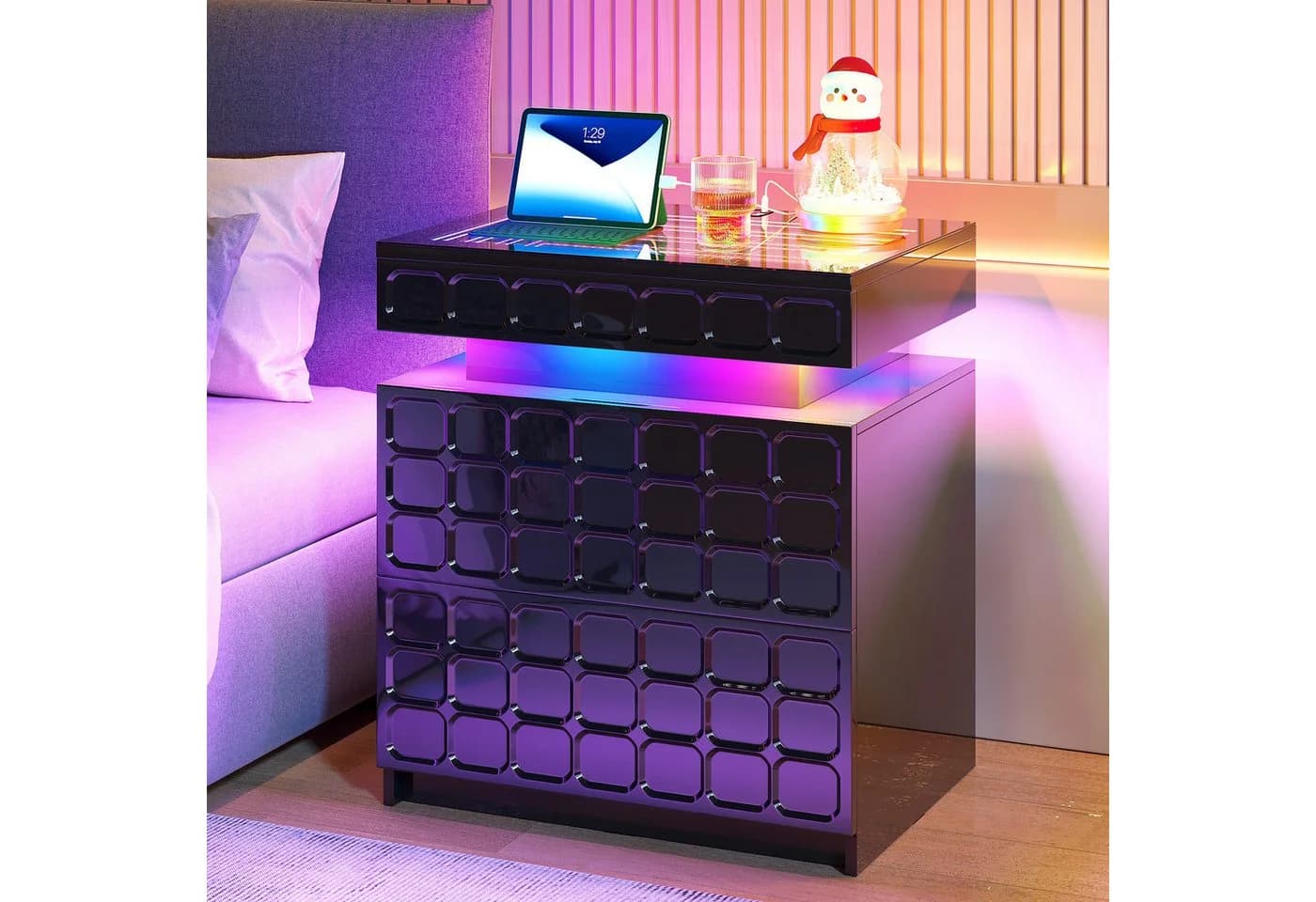 LVSOMT Nachttisch mit Ladestation und RGB Schwarz - Bild 2