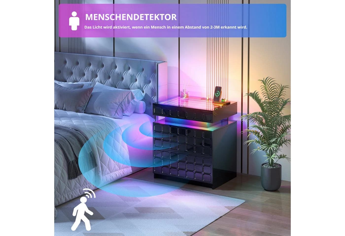 LVSOMT Nachttisch mit Ladestation und RGB Schwarz - Bild 4