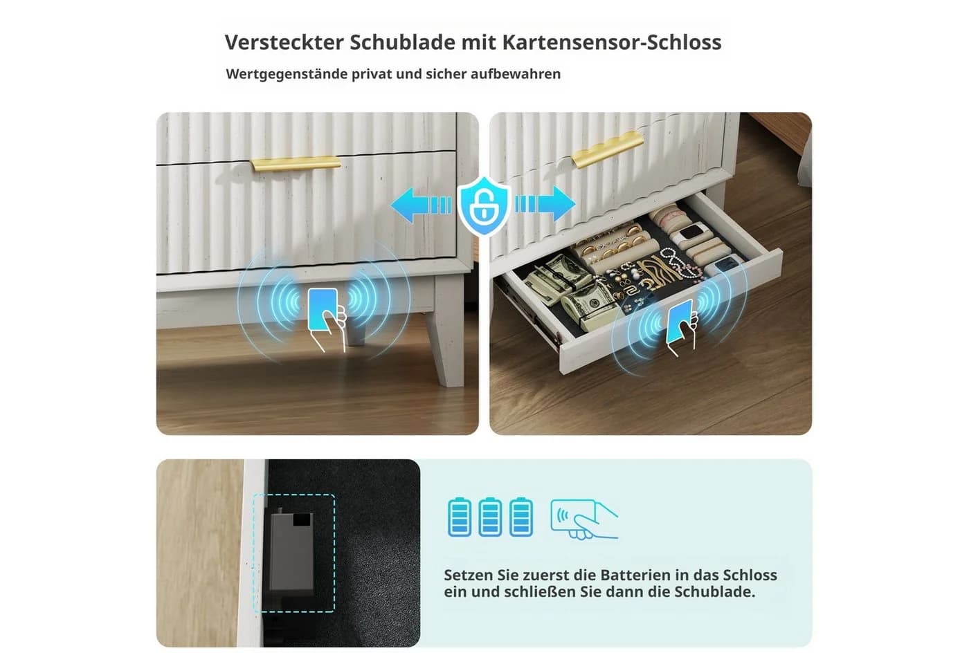 LVSOMT Nachttisch Mid-Century Modern Weiß mit LED & Ladestation - Bild 5