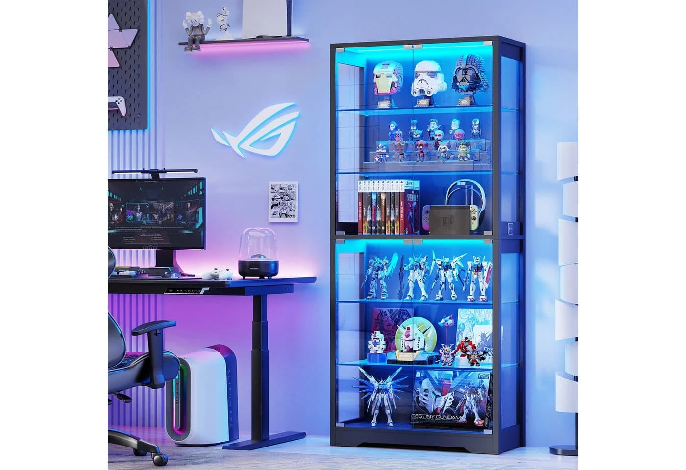 BROTTAR Vitrine aus Glas, 6 Ebenen, LED-Beleuchtung, Schwarz