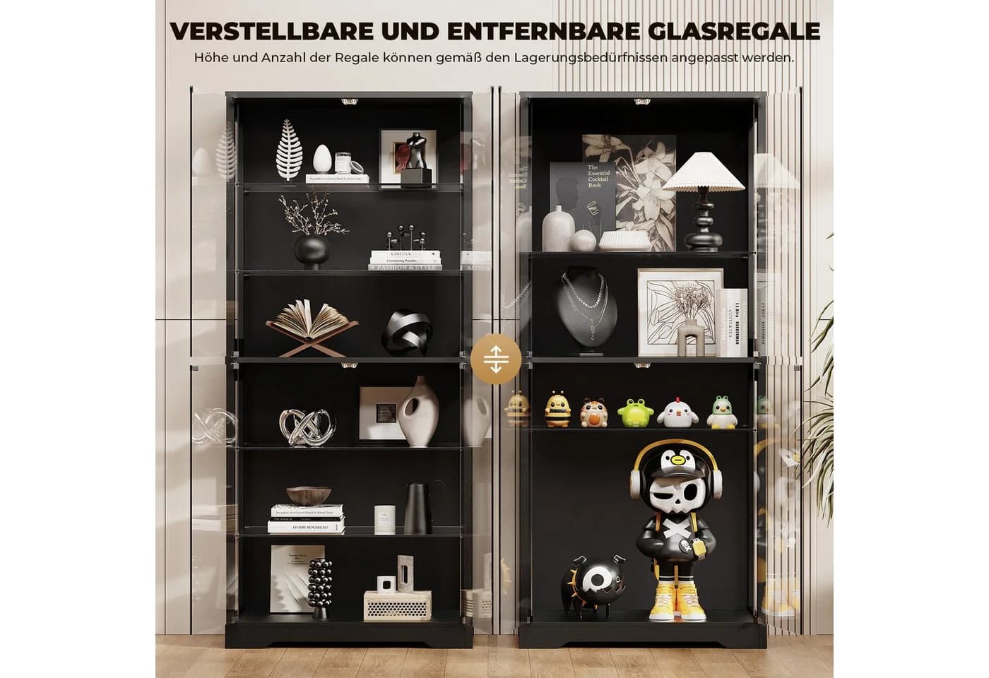 BROTTAR Vitrine aus Glas, 6 Ebenen, LED-Beleuchtung, Schwarz - Bild 5
