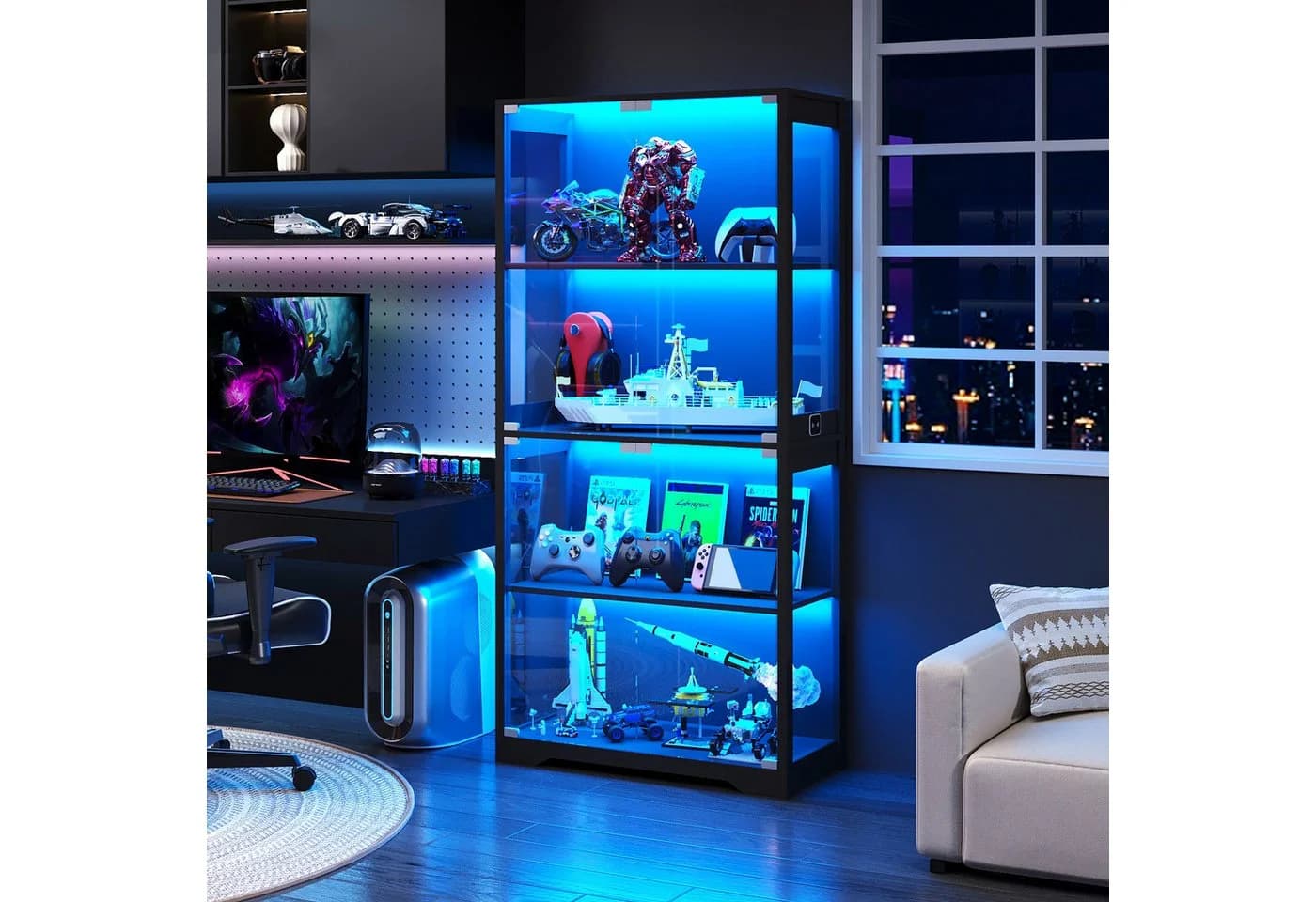 BROTTAR Glasvitrine mit LED 4 Ebenen Sensorsystem schwarz