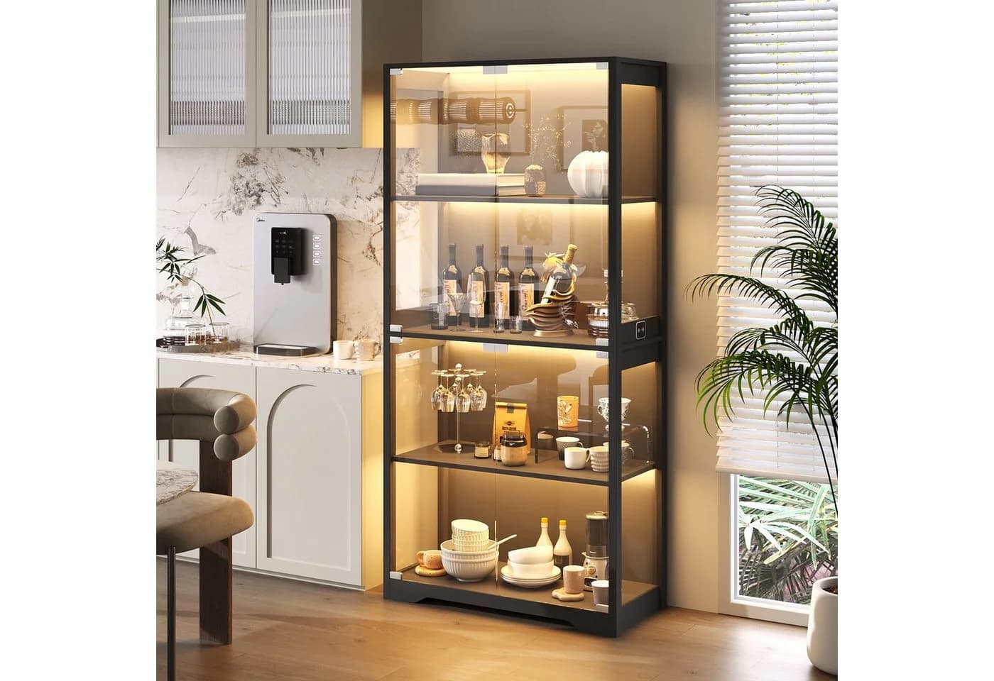 BROTTAR Glasvitrine mit LED 4 Ebenen Sensorsystem schwarz - Bild 3
